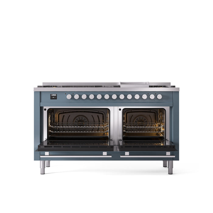 ILVE 60" Professional Plus II Dual Fuel Range with 9 Sealed Burners + Griddle, Triple Glass Door - UP60FWMP