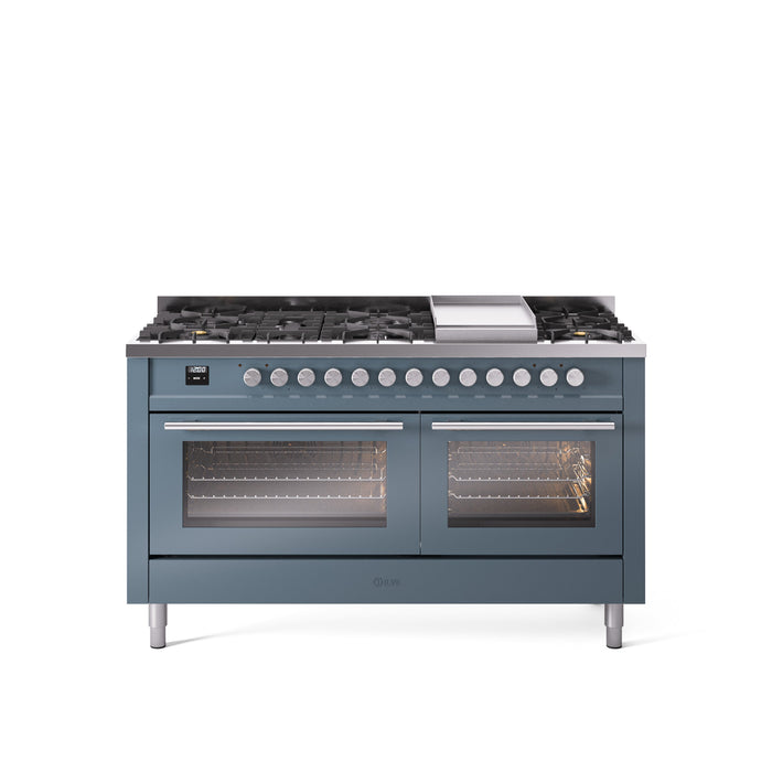 ILVE 60" Professional Plus II Dual Fuel Range with 9 Sealed Burners + Griddle, Triple Glass Door - UP60FWMP