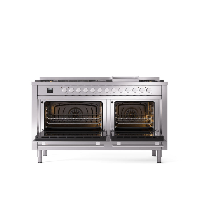 ILVE 60" Professional Plus II Dual Fuel Range with 9 Sealed Burners + Griddle, Triple Glass Door - UP60FWMP