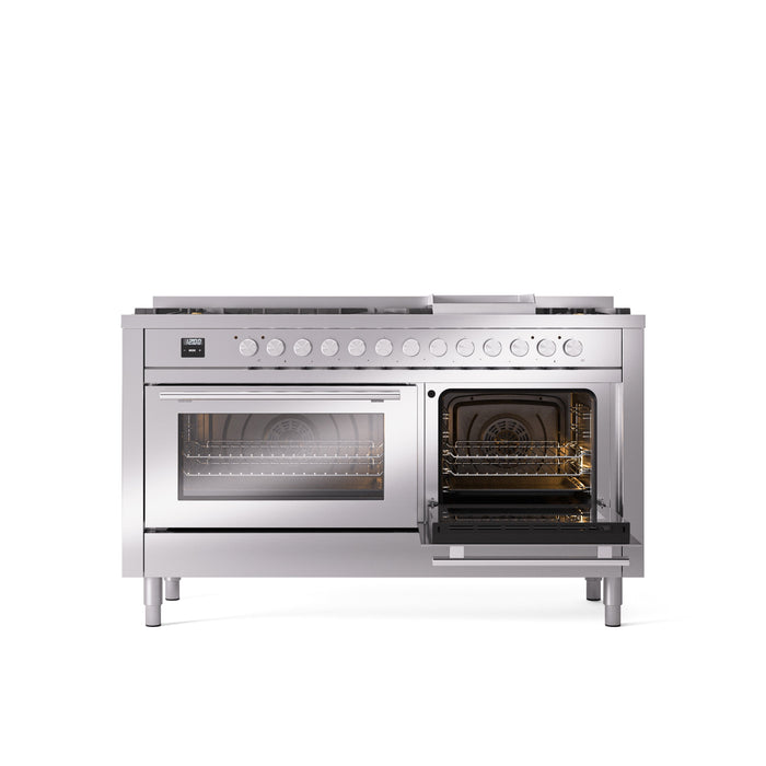 ILVE 60" Professional Plus II Dual Fuel Range with 9 Sealed Burners + Griddle, Triple Glass Door - UP60FWMP