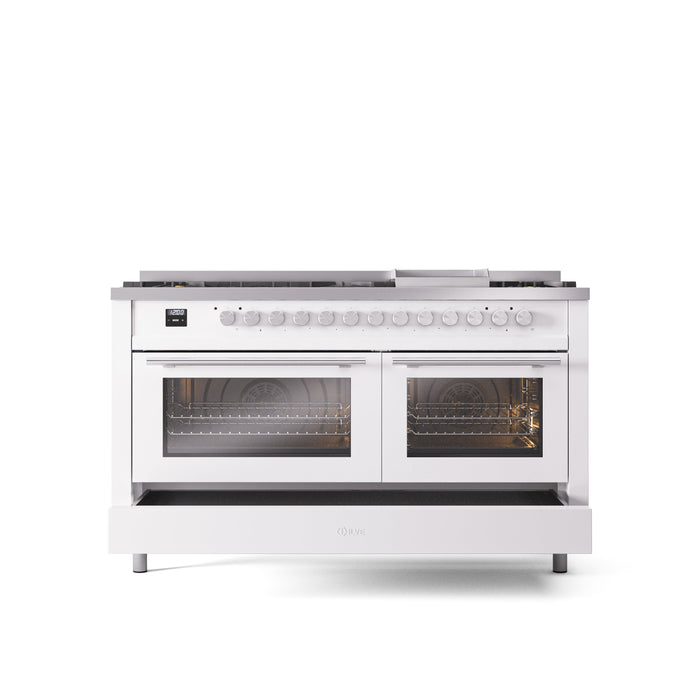 ILVE 60" Professional Plus II Dual Fuel Range with 9 Sealed Burners + Griddle, Triple Glass Door - UP60FWMP