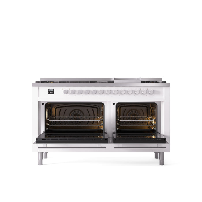 ILVE 60" Professional Plus II Dual Fuel Range with 9 Sealed Burners + Griddle, Triple Glass Door - UP60FWMP