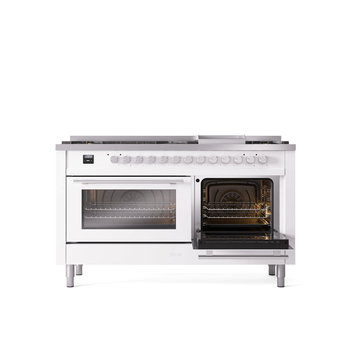 ILVE 60" Professional Plus II Dual Fuel Range with 9 Sealed Burners + Griddle, Triple Glass Door - UP60FWMP