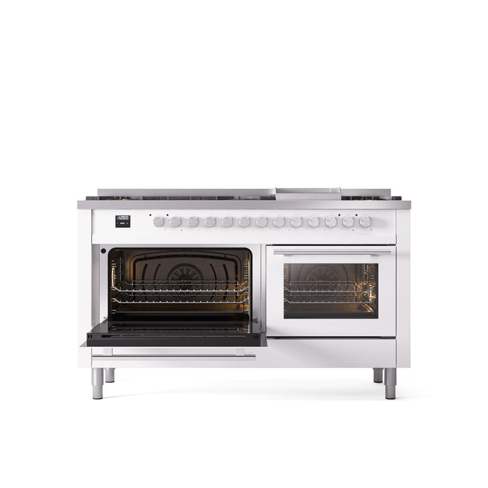 ILVE 60" Professional Plus II Dual Fuel Range with 9 Sealed Burners + Griddle, Triple Glass Door - UP60FWMP