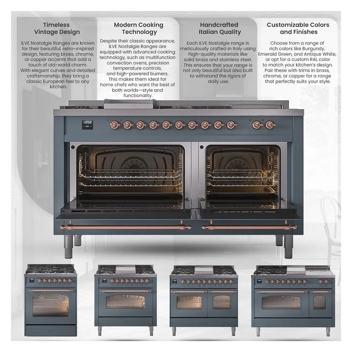 ILVE Nostalgie II 40 inch Dual Fuel Range with 6 Total Black Brass Burners (Limited Edition) -UPD406NMP