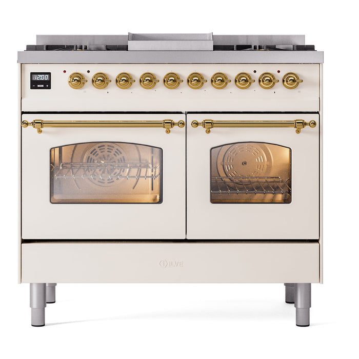 ILVE 40" Nostalgie II Dual Fuel Range with 6 Sealed Burners, Griddle, Triple Glass Door - UPD40FNMP