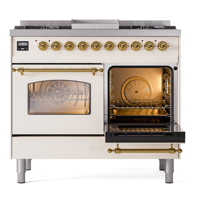 ILVE 40" Nostalgie II Dual Fuel Range with 6 Sealed Burners, Griddle, Triple Glass Door - UPD40FNMP