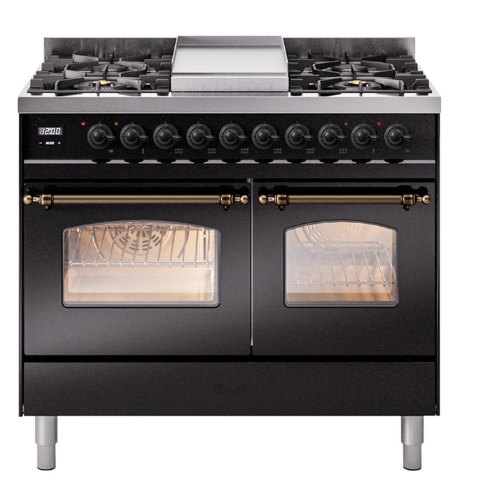 ILVE 40" Nostalgie II Dual Fuel Range with 6 Sealed Burners, Griddle, Triple Glass Door - UPD40FNMP