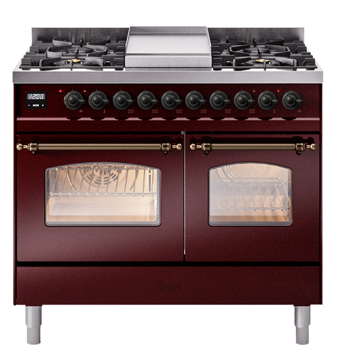 ILVE 40" Nostalgie II Dual Fuel Range with 6 Sealed Burners, Griddle, Triple Glass Door - UPD40FNMP