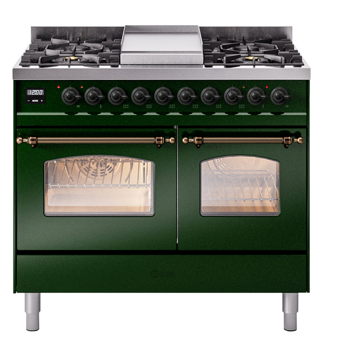 ILVE 40" Nostalgie II Dual Fuel Range with 6 Sealed Burners, Griddle, Triple Glass Door - UPD40FNMP