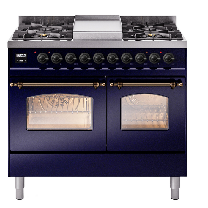 ILVE 40" Nostalgie II Dual Fuel Range with 6 Sealed Burners, Griddle, Triple Glass Door - UPD40FNMP