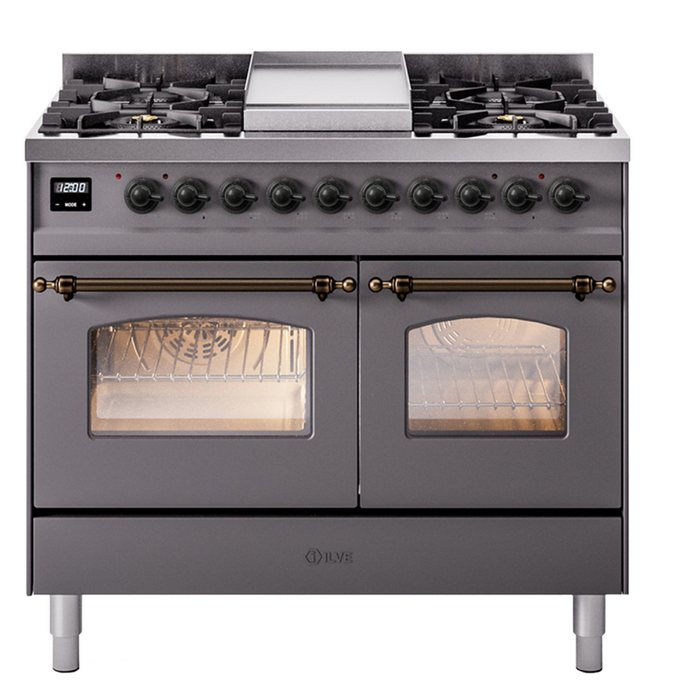ILVE 40" Nostalgie II Dual Fuel Range with 6 Sealed Burners, Griddle, Triple Glass Door - UPD40FNMP