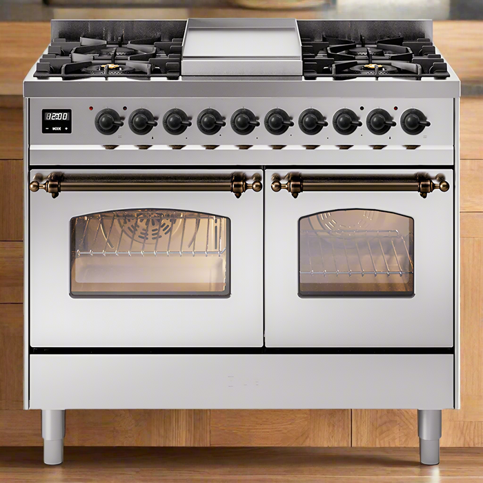ILVE 40" Nostalgie II Dual Fuel Range with 6 Sealed Burners, Griddle, Triple Glass Door - UPD40FNMP