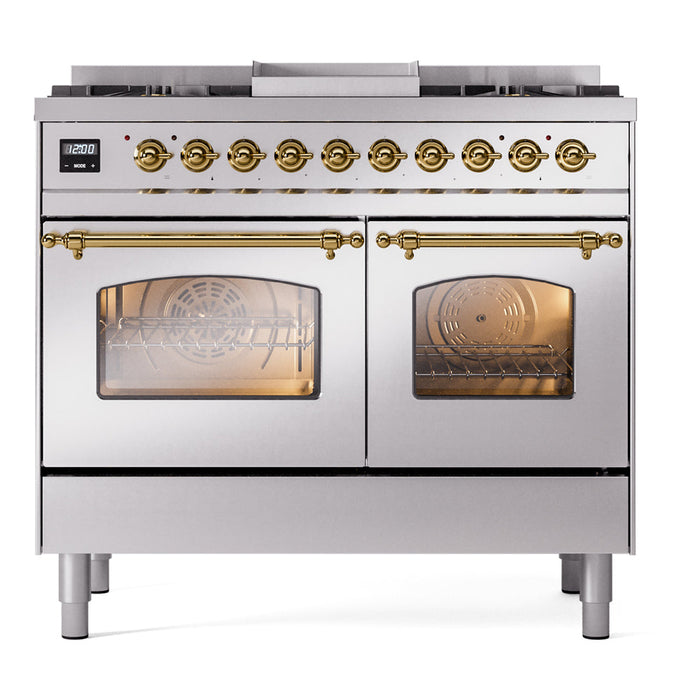 ILVE 40" Nostalgie II Dual Fuel Range with 6 Sealed Burners, Griddle, Triple Glass Door - UPD40FNMP