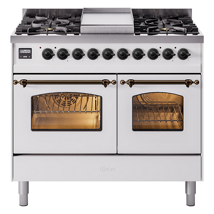 ILVE 40" Nostalgie II Dual Fuel Range with 6 Sealed Burners, Griddle, Triple Glass Door - UPD40FNMP