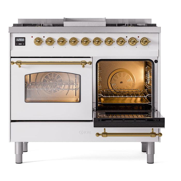 ILVE 40" Nostalgie II Dual Fuel Range with 6 Sealed Burners, Griddle, Triple Glass Door - UPD40FNMP