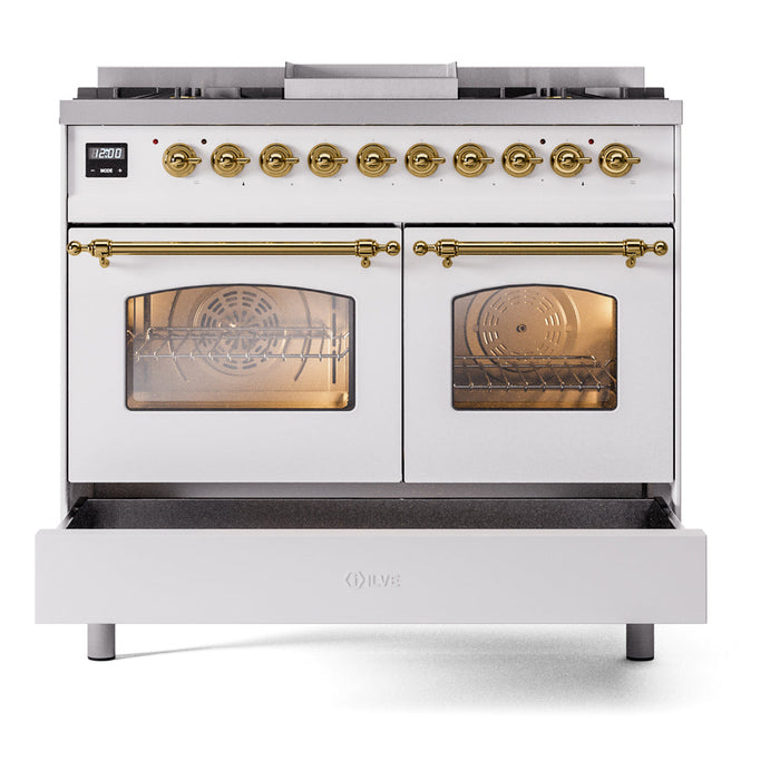 ILVE 40" Nostalgie II Dual Fuel Range with 6 Sealed Burners, Griddle, Triple Glass Door - UPD40FNMP