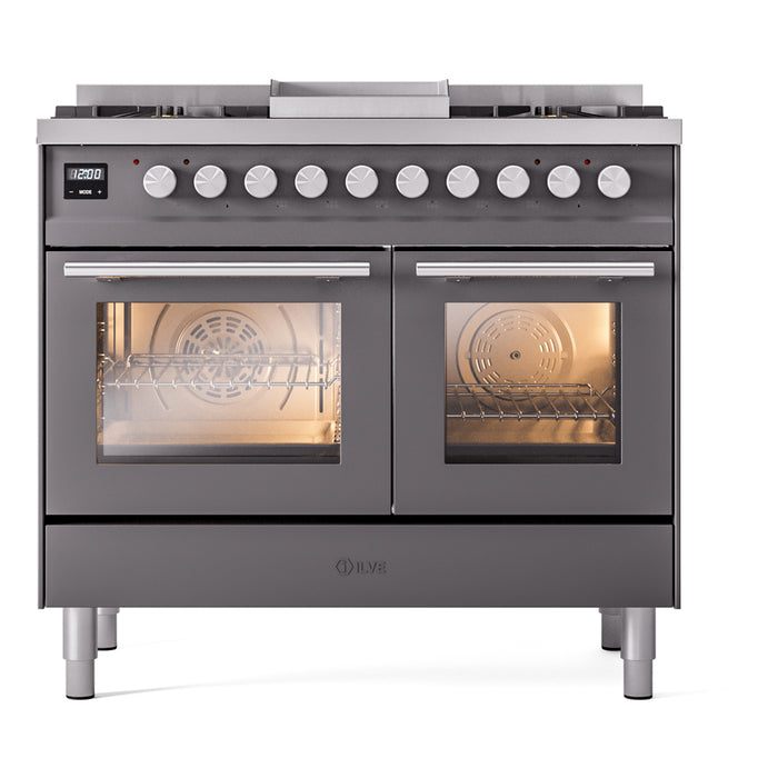 ILVE 40" Professional Plus II Dual Fuel Range with 6 Sealed Burners + Griddle, Triple Glass Door - UPD40FWMP