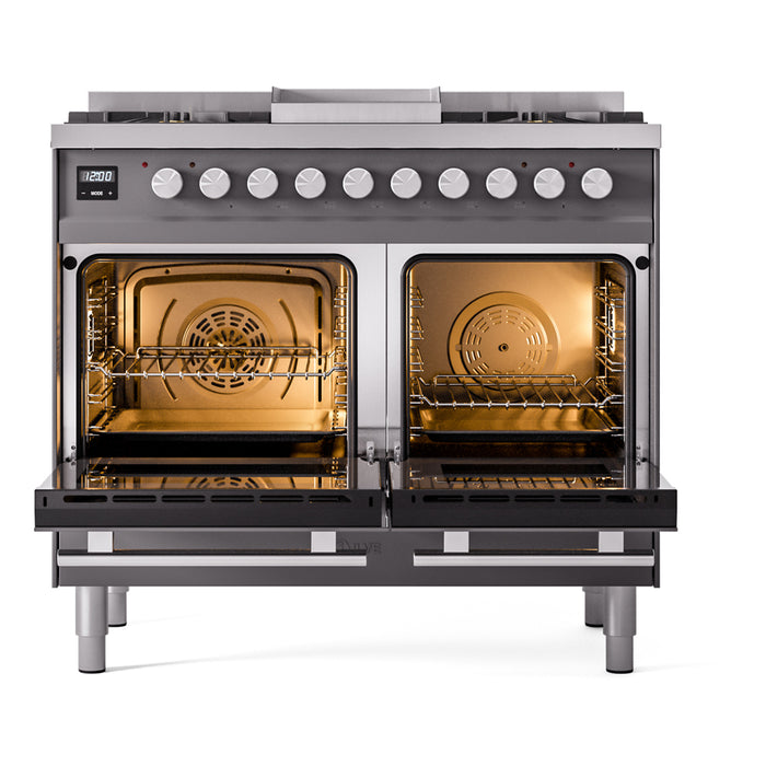 ILVE 40" Professional Plus II Dual Fuel Range with 6 Sealed Burners + Griddle, Triple Glass Door - UPD40FWMP