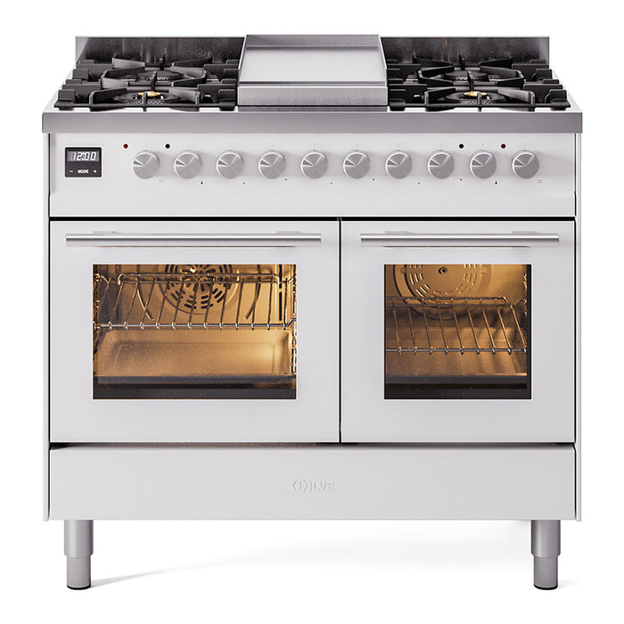 ILVE 40" Professional Plus II Dual Fuel Range with 6 Sealed Burners + Griddle, Triple Glass Door - UPD40FWMP