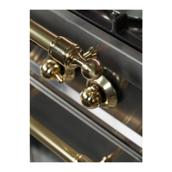 ILVE 40 inch Nostalgie I Series Dual Fuel Range with 5 Sealed Brass Burners, 3.55 cu. ft. Total Capacity, Griddle (Stainless Steel, Brass Trim) (Natural Gas)- UPDN100FDMPI