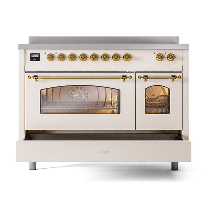 ILVE 48" Nostalgie II Electric Double Oven Range with 6 Elements, Triple Glass Cool Door  - UPI486NMP