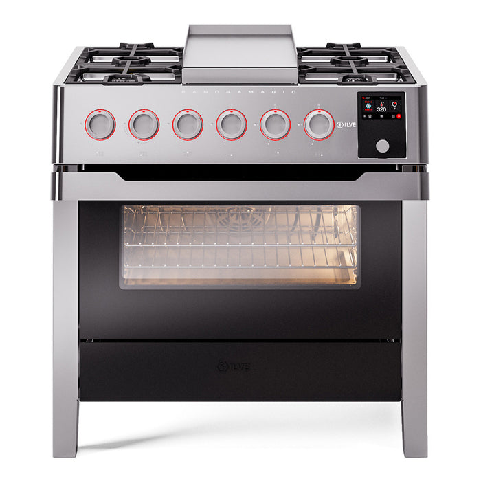 ILVE Panoramagic 36 inch Dual Fuel Range with 6 Burners, Griddle - UPM09FDS3SS