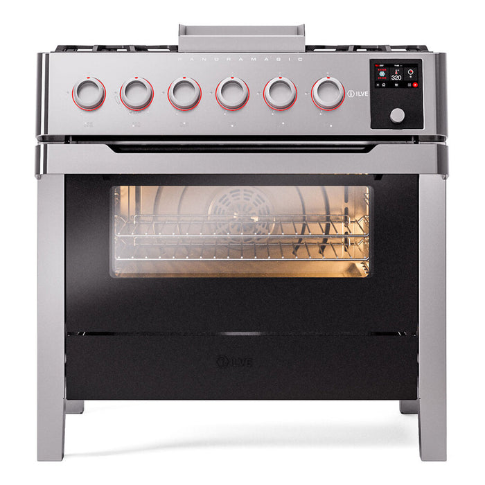 ILVE Panoramagic 36 inch Dual Fuel Range with 6 Burners, Griddle - UPM09FDS3SS