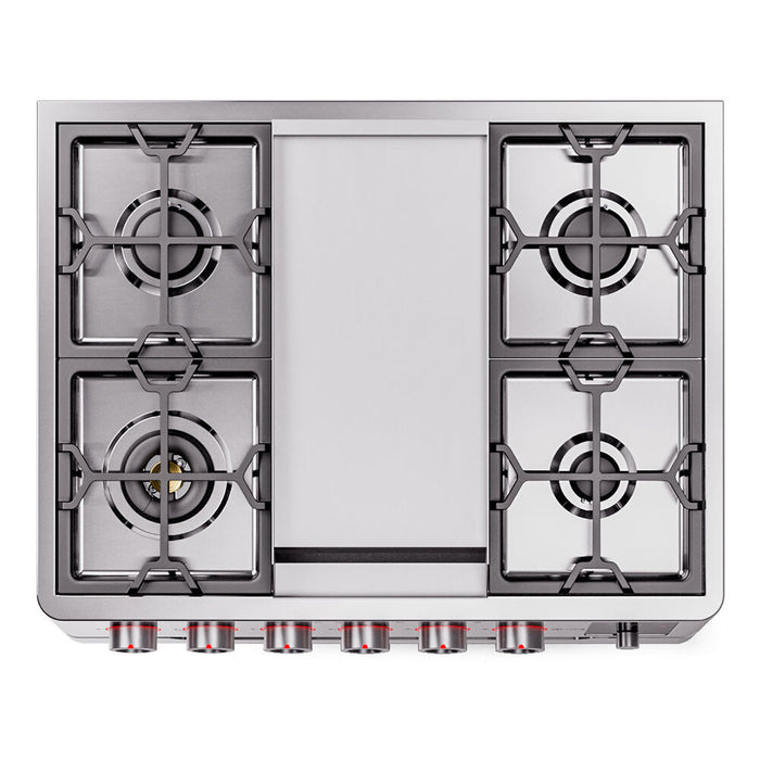 ILVE Panoramagic 36 inch Dual Fuel Range with 6 Burners, Griddle - UPM09FDS3SS
