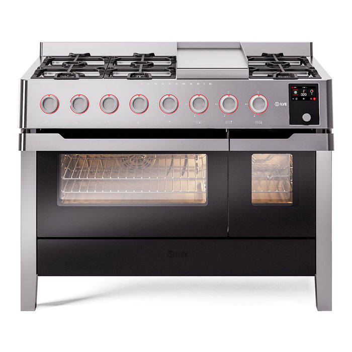 ILVE Panoramagic 48 inch Dual Fuel Range with 8 Burners and Griddle, 5.02 cu. ft. Total Oven Capacity - UPM12FDS3SSLP