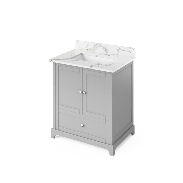 Jeffrey Alexander 30" Grey Addington Vanity, Calacatta Vienna Quartz Vanity Top, undermount rectangle bowl