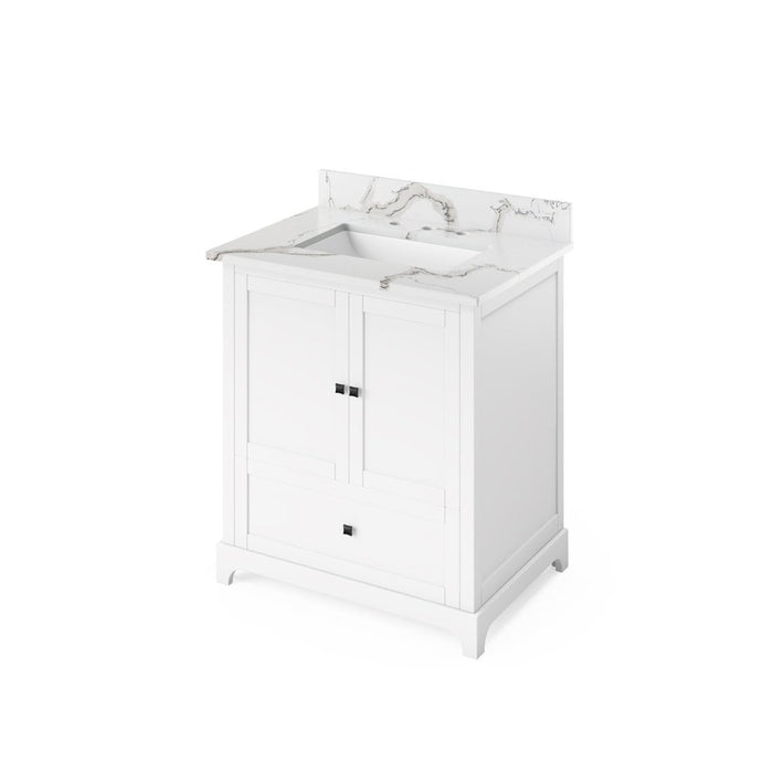 Jeffrey Alexander 30" White Addington Vanity, Calacatta Vienna Quartz Vanity Top, undermount rectangle bowl