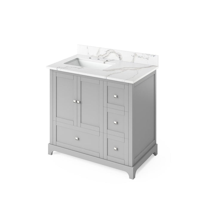 Jeffrey Alexander 36" Grey Addington Vanity, left offset, Calacatta Vienna Quartz Vanity Top, undermount rectangle bowl