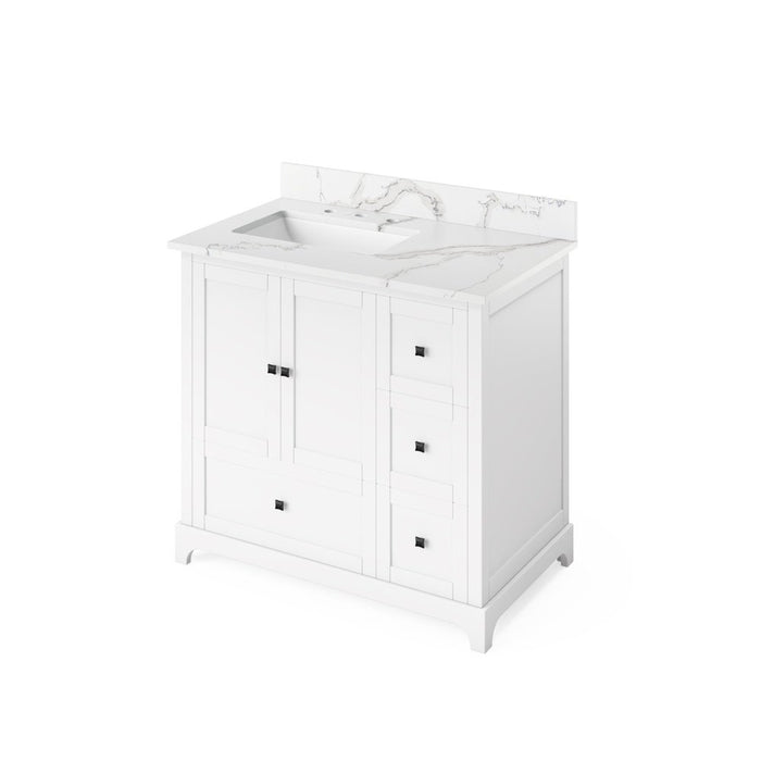 Jeffrey Alexander 36" White Addington Vanity, left offset, Calacatta Vienna Quartz Vanity Top, undermount rectangle bowl