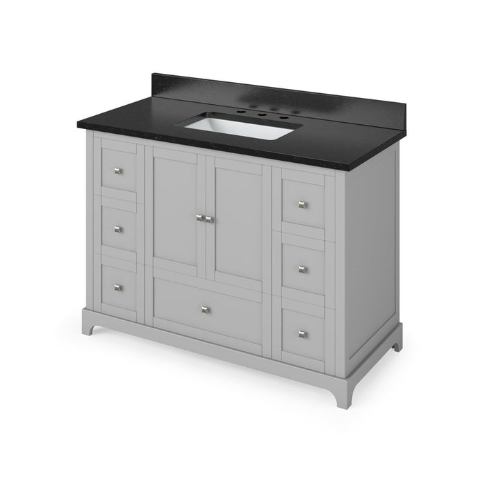 Jeffrey Alexander 48" Grey Addington Vanity, Black Granite Vanity Top, undermount rectangle bowl