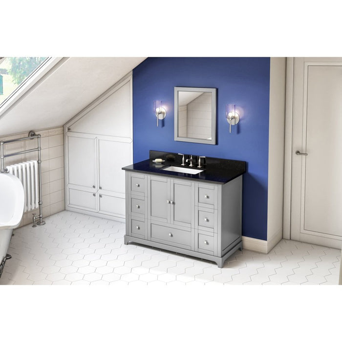 Jeffrey Alexander 48" Grey Addington Vanity, Black Granite Vanity Top, undermount rectangle bowl