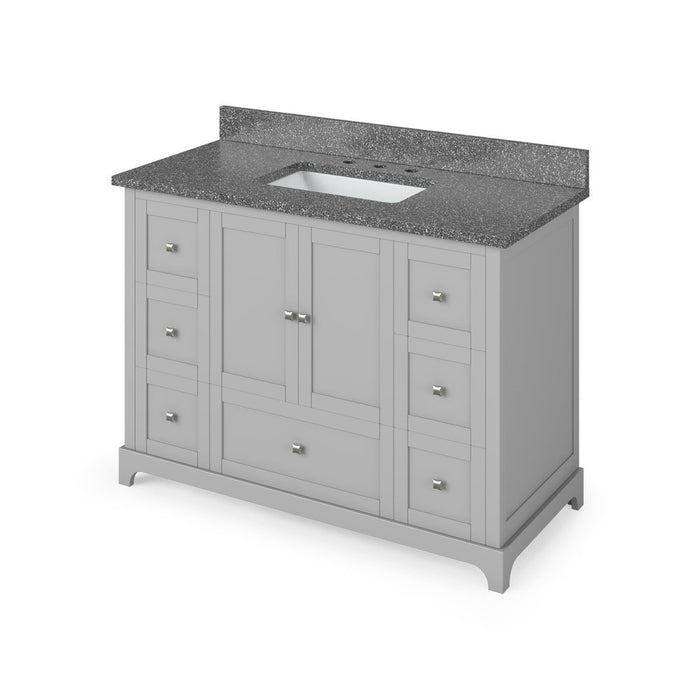 Jeffrey Alexander 48" Grey Addington Vanity, Boulder Cultured Marble Vanity Top, undermount rectangle bowl