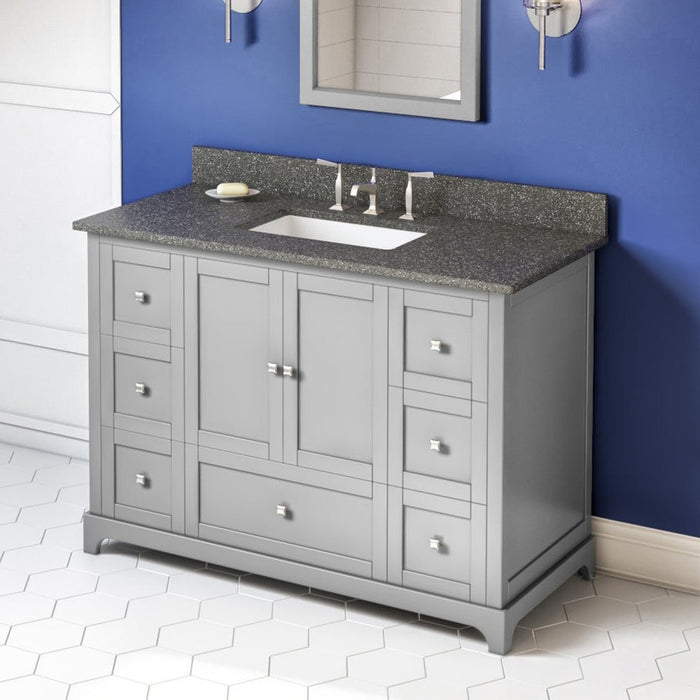 Jeffrey Alexander 48" Grey Addington Vanity, Boulder Cultured Marble Vanity Top, undermount rectangle bowl