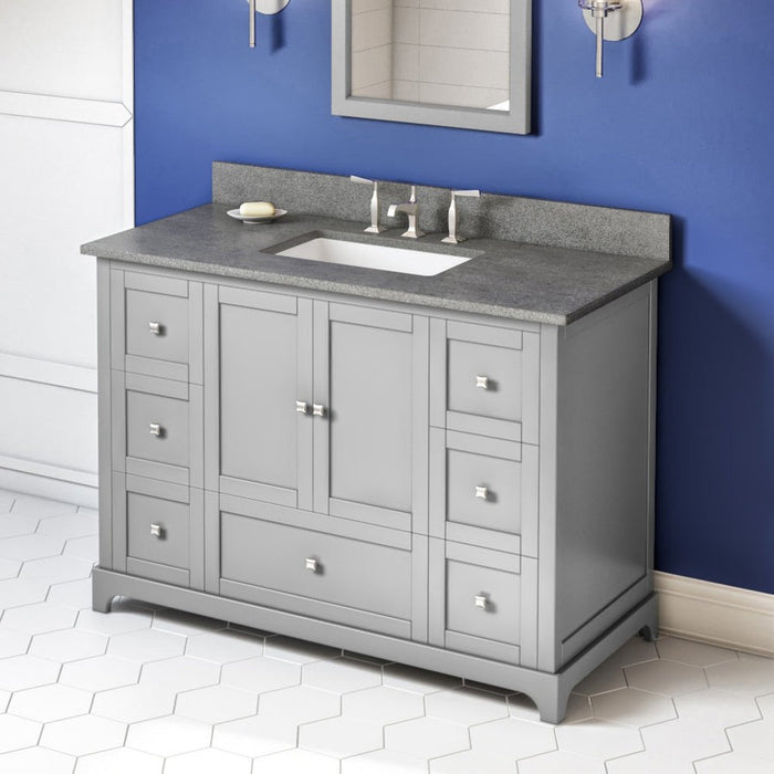 Jeffrey Alexander 48" Grey Addington Vanity, Steel Grey Cultured Marble Vanity Top, undermount rectangle bowl