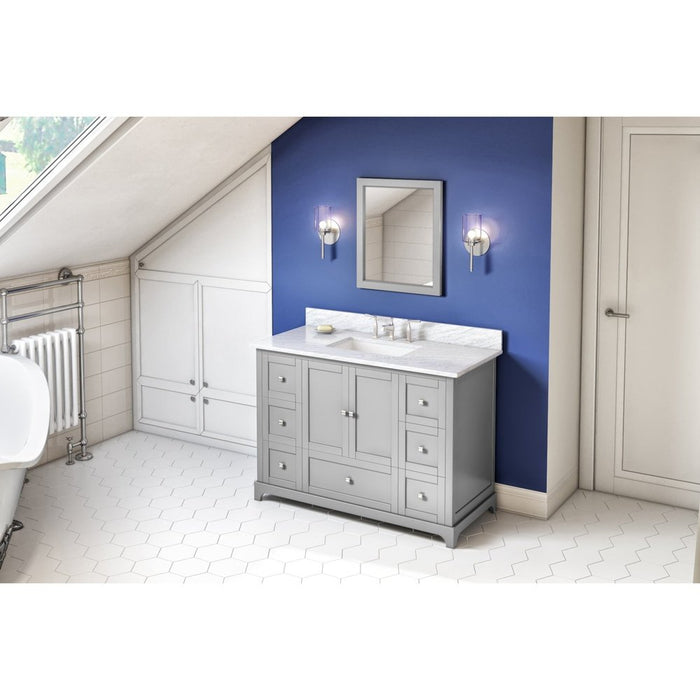 Jeffrey Alexander 48" Grey Addington Vanity, White Carrara Marble Vanity Top, undermount rectangle bowl