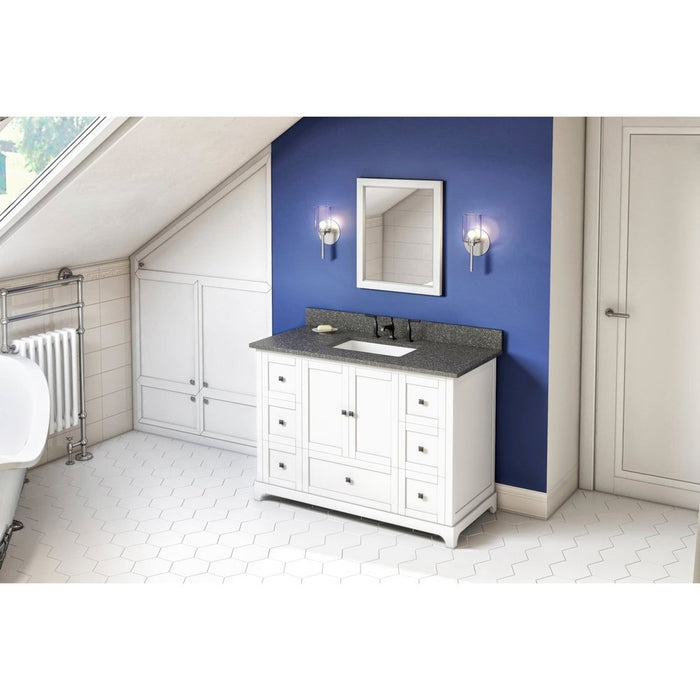 Jeffrey Alexander 48" White Addington Vanity, Boulder Cultured Marble Vanity Top, undermount rectangle bowl