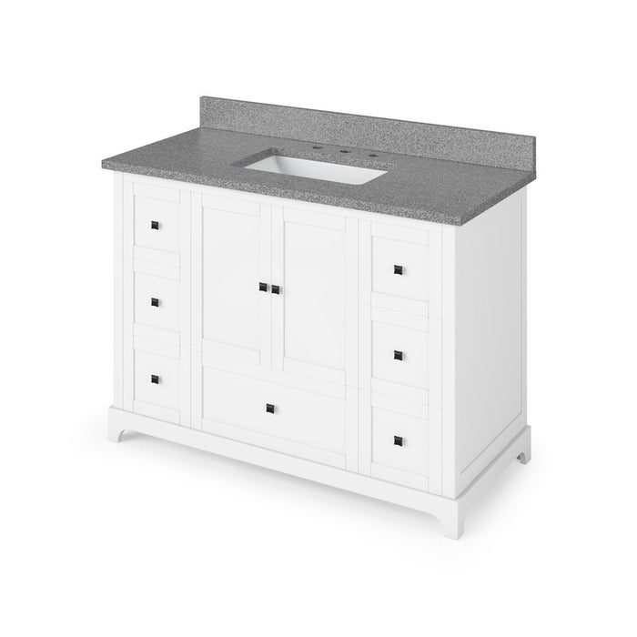 Jeffrey Alexander 48" White Addington Vanity, Steel Grey Cultured Marble Vanity Top, undermount rectangle bowl