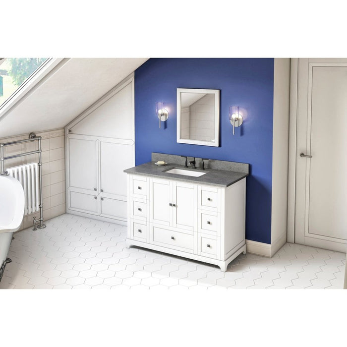 Jeffrey Alexander 48" White Addington Vanity, Steel Grey Cultured Marble Vanity Top, undermount rectangle bowl