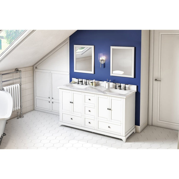 Jeffrey Alexander 60" White Addington Vanity, double bowl, Calacatta Vienna Quartz Vanity Top, two undermount rectangle bowls