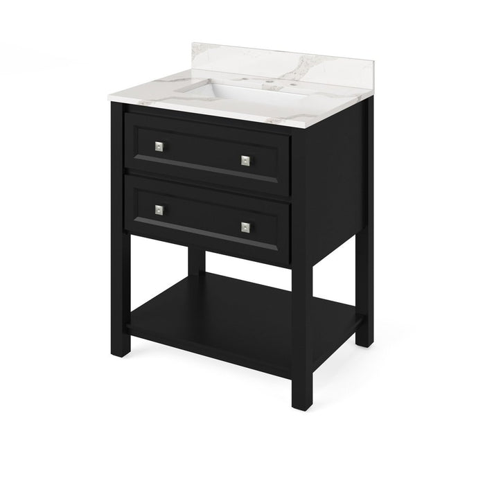 Jeffrey Alexander 30" Black Adler Vanity, Calacatta Vienna Quartz Vanity Top, undermount rectangle bowl