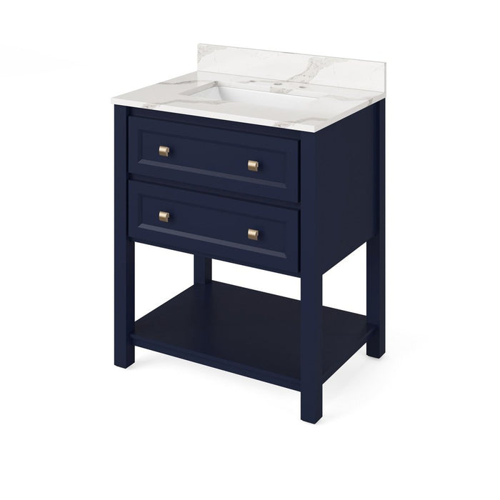 Jeffrey Alexander 30" Hale Blue Adler Vanity, Calacatta Vienna Quartz Vanity Top, undermount rectangle bowl