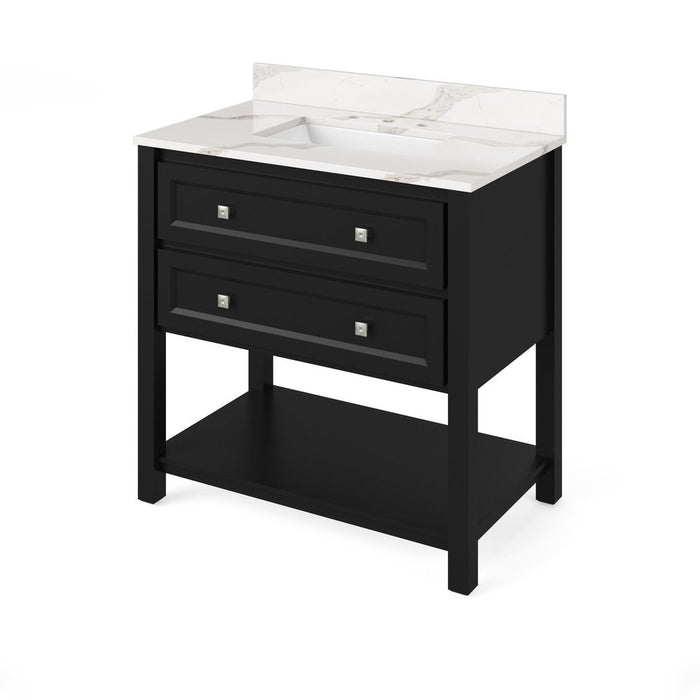 Jeffrey Alexander 36" Black Adler Vanity, Calacatta Vienna Quartz Vanity Top, undermount rectangle bowl