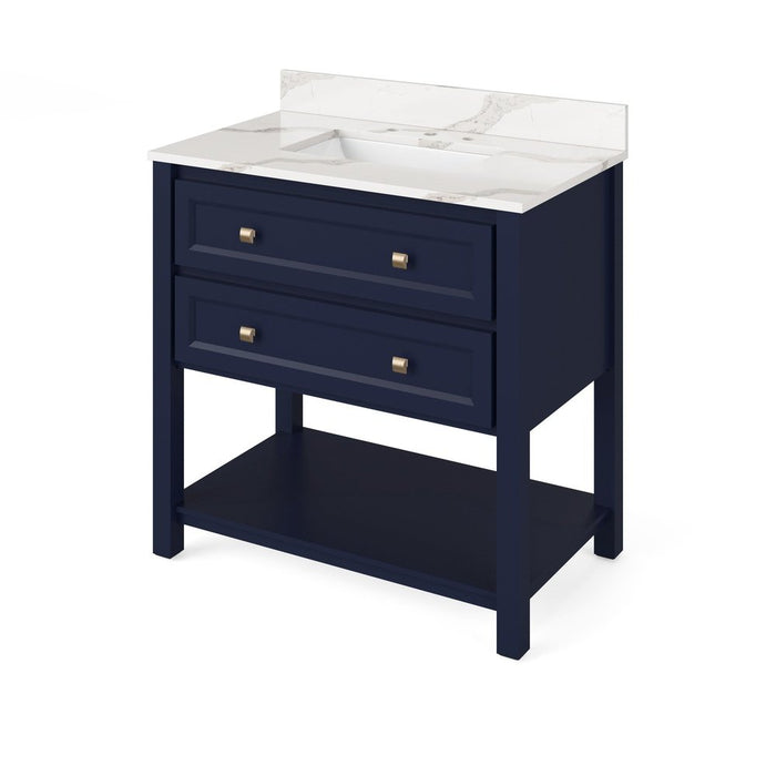 Jeffrey Alexander 36" Hale Blue Adler Vanity, Calacatta Vienna Quartz Vanity Top, undermount rectangle bowl