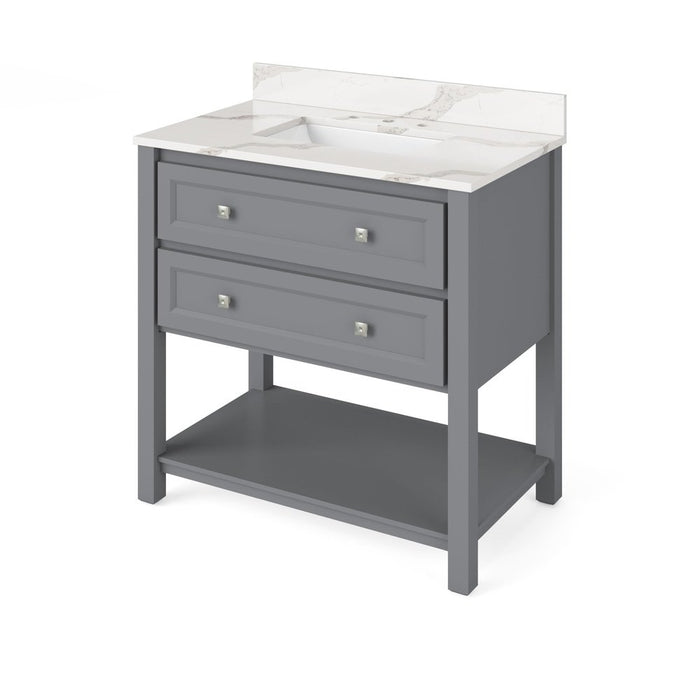 Jeffrey Alexander 36" Grey Adler Vanity, Calacatta Vienna Quartz Vanity Top, undermount rectangle bowl