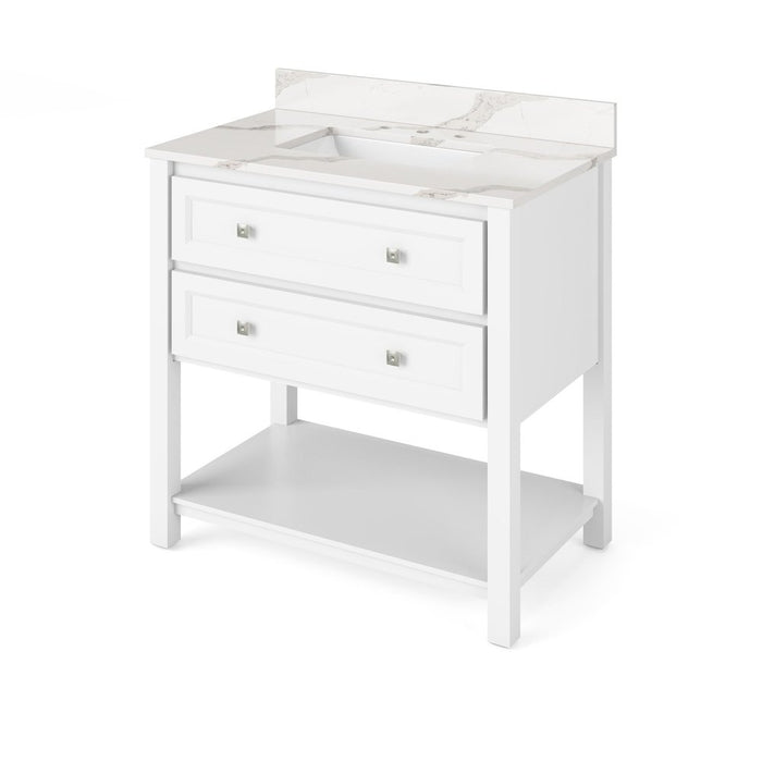 Jeffrey Alexander 36" White Adler Vanity, Calacatta Vienna Quartz Vanity Top, undermount rectangle bowl